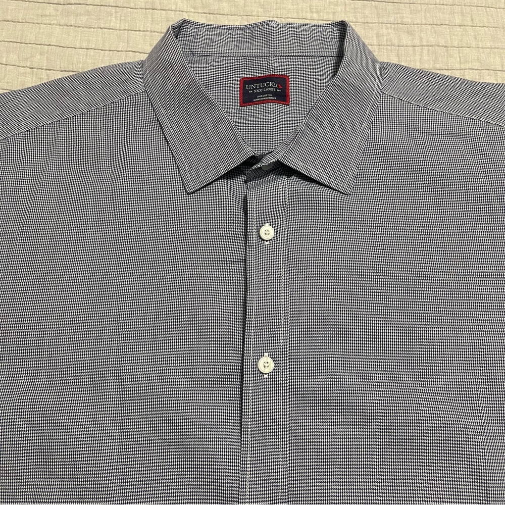 UNTUCKit Men's Blue White Houndstooth Button Up LS Conwill Shirt Size XXXL